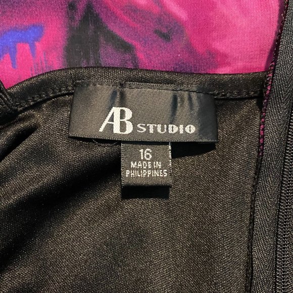 AB STUDIO Sheer Floral Sheath Belted Dress Size 16 Black - Picture 4 of 5